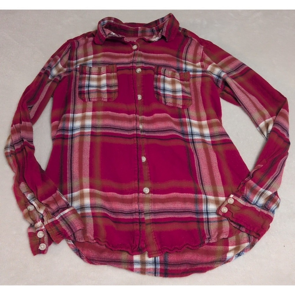 Universal Thread Plaid Button Down Shirt Women  Red Long Sleeve‎ Rayon Excellent